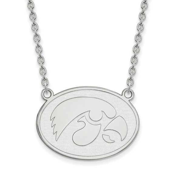 Sterling Silver U of Iowa Large Hawkeye Disc Pendant Necklace